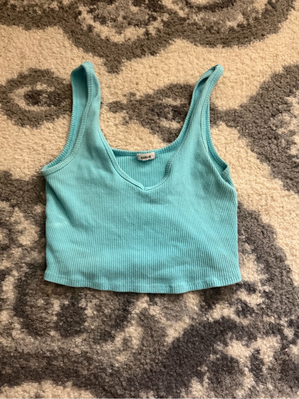 Garage Aqua Ribbed Scoop Crop Tank
